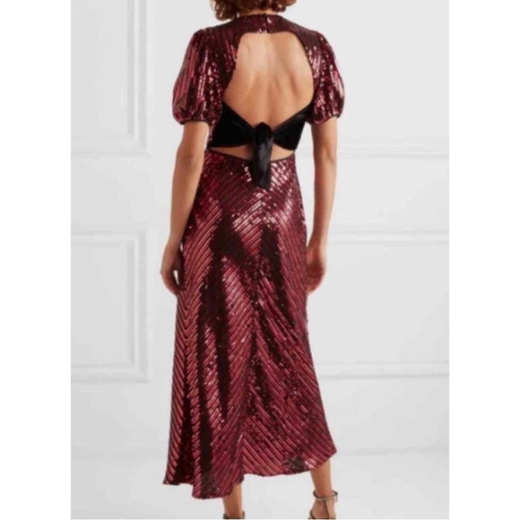 RIXO x Laura Jackson Daisy Velvet Trimmed Sequin Crepe Midi Maxi Dress S - Picture 14 of 15